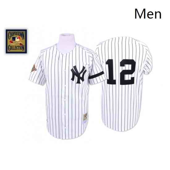 Mens Mitchell and Ness New York Yankees 12 Wade Boggs Authentic White Throwback MLB Jersey